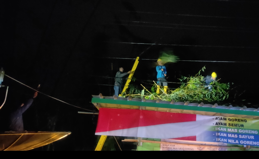 Reaksi Cepat Yantek Sekincau Tangani Gangguan Jaringan SUTM Dalam Situasi Tengah Malam Di Sertai Hujan Dan Angin Kencang.