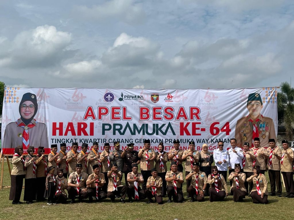 Komandan Kodim 0427/Way Kanan Hadiri Apel Besar Hari Pramuka Ke-64 di Lapangan Sriwijaya Baradatu