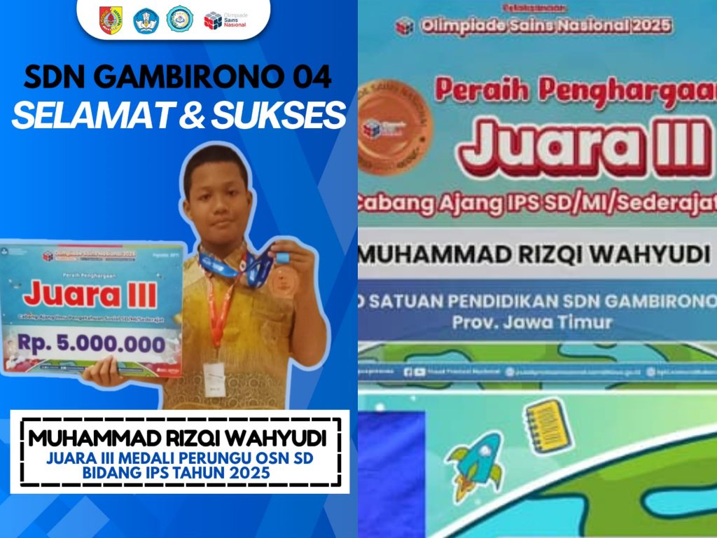 Prestasi Gemilang! Muhammad Rizqi Wahyudi Siswa SDN Gambirono 04 Raih Juara Tiga Olimpiade Sains Nasional Di Jakarta