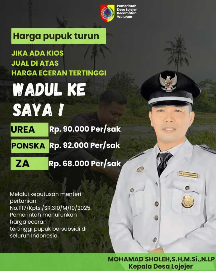 Petani Lojejer Sambut Gembira Penurunan HET Pupuk Bersubsidi, Kades Sholeh Siap Kawal Harga di Kios Pertanian