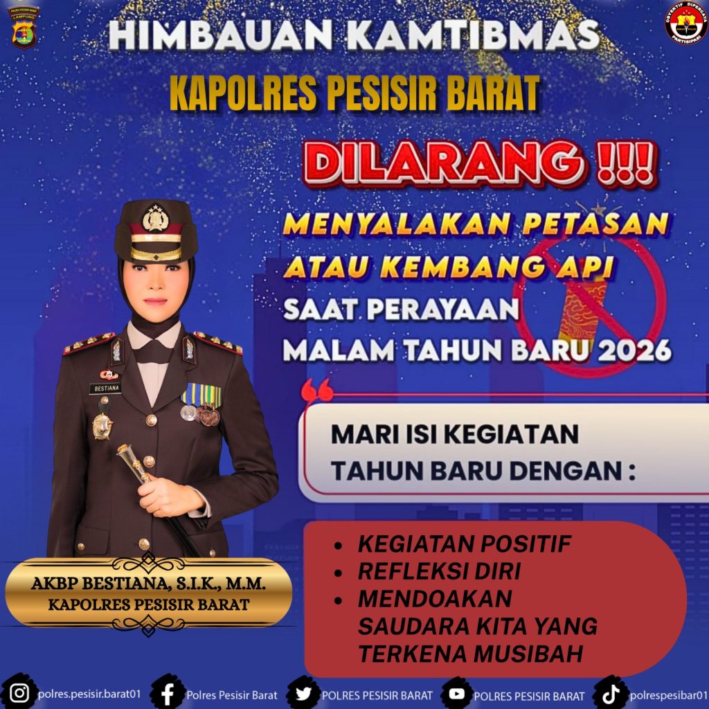 Polres Pesisir Barat Mengimbau Masyarakat Tidak Rayakan Malam Tahun Baru Secara Euforia