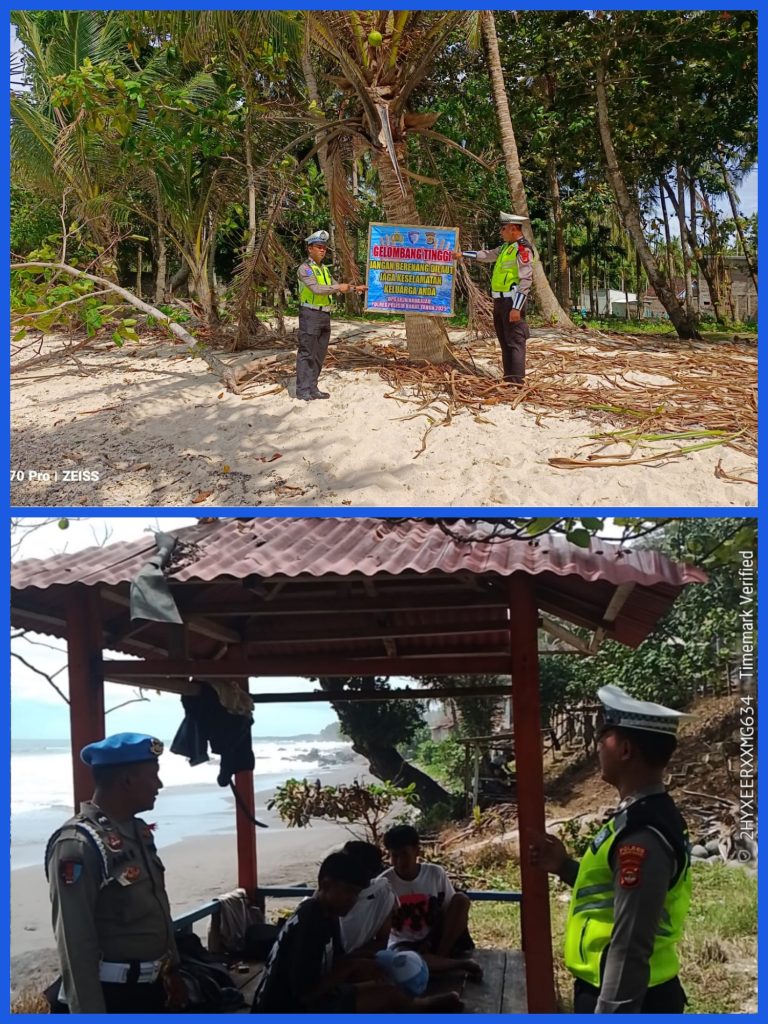 Sat Lantas Polres Pesisir Barat Pasang Banner Himbauan di Pantai Walur