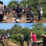 PERSONEL POSPOL MARGA BELIMBING LAKSANAKAN GOTONG ROYONG PERBAIKAN JALAN PENGHUBUNG ANTAR PEKON