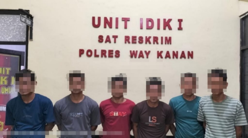 Polres Way Kanan Amankan Diduga Enam Pelaku Pembalakan Liar di Register 42 Blambangan Umpu