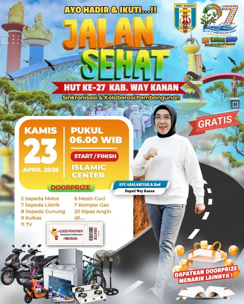Meriahkan HUT ke-27, Pemkab Way Kanan Gelar Jalan Sehat Gratis dengan Ribuan Doorprize Menarik