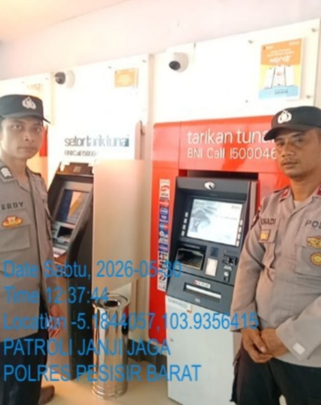 PERSONEL POLSEK PESISIR TENGAH POLRES PESISIR BARAT LAKSANAKAN PATROLI “JANJI JAGA” DI PERBANKAN