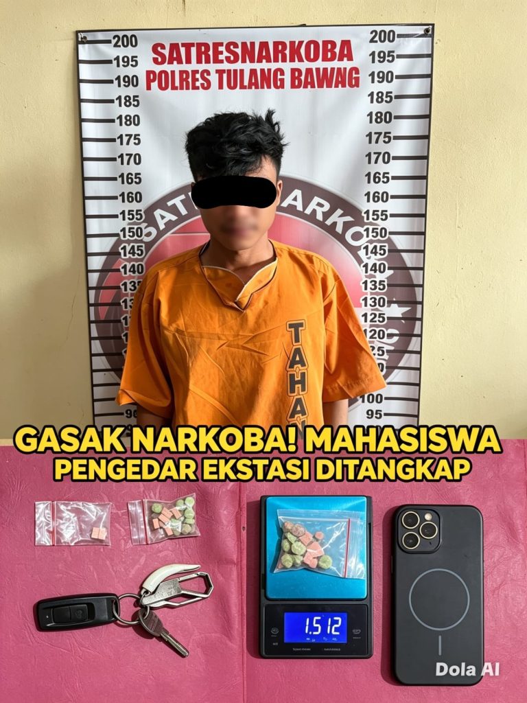 17 Butir Ekstasi Gagal Edar! Polres Tulang Bawang Amankan Mahasiswa di Parkiran Hotel