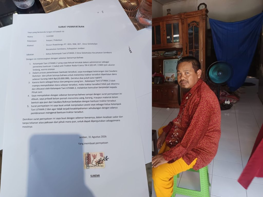 Misteri Raibnya Traktor Bantuan Kelompok Tani Utama 2 Sidomulyo! Tak Mampu Tebus Ratusan Juta Traktor Berpindah